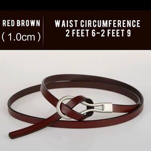Chic Red Brown Vegan Leather Belt with Silver Buckle